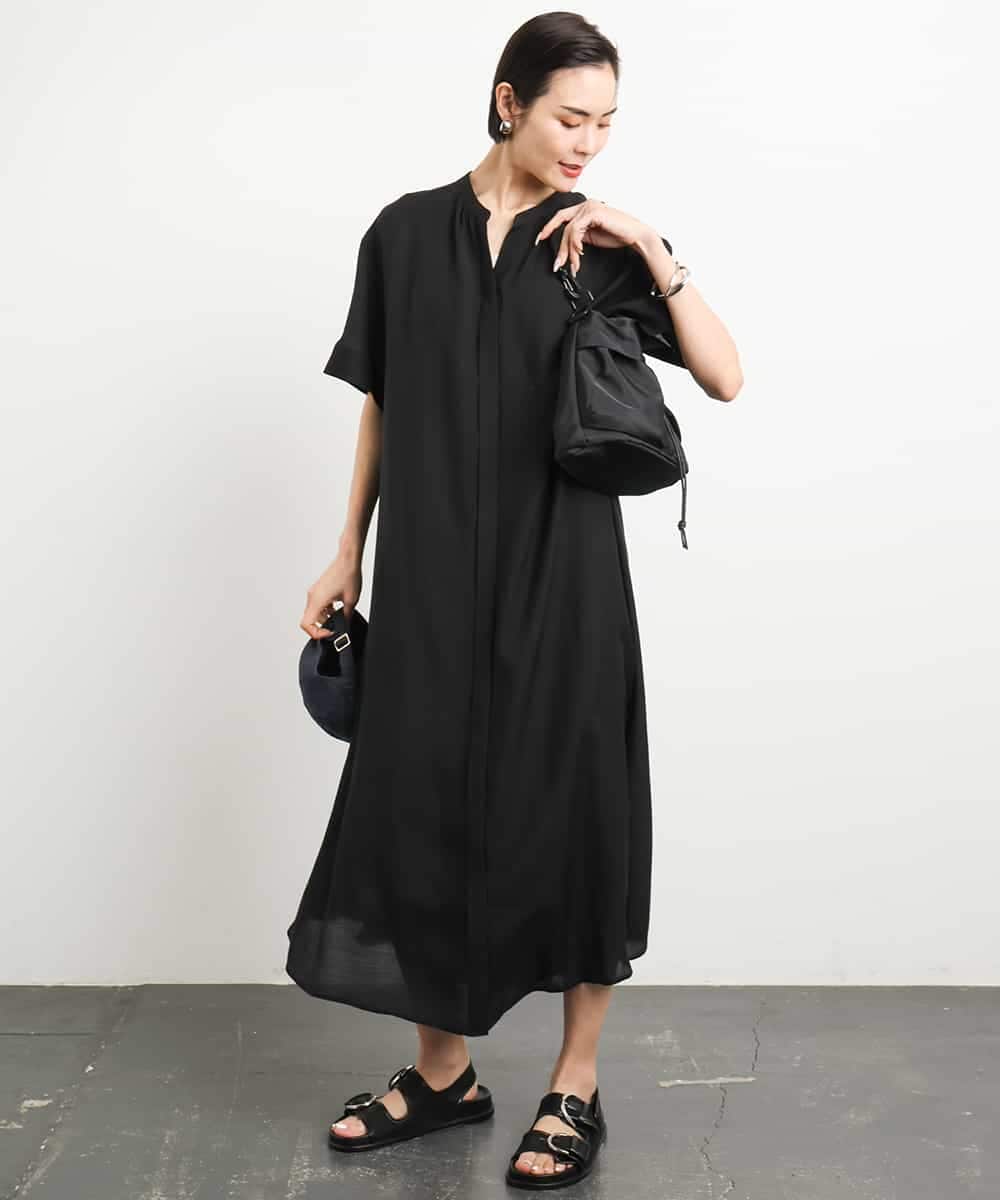 FMEGA05330 MICHEL KLEIN(ミッシェルクラン) 3WAYロングシャツワンピース ブラック