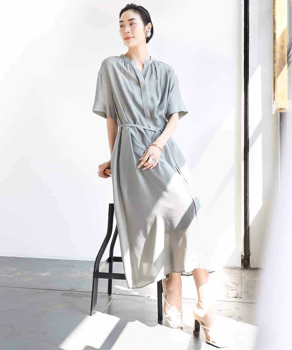 FMEGA05330 MICHEL KLEIN(ミッシェルクラン) 3WAYロングシャツワンピース ブラック