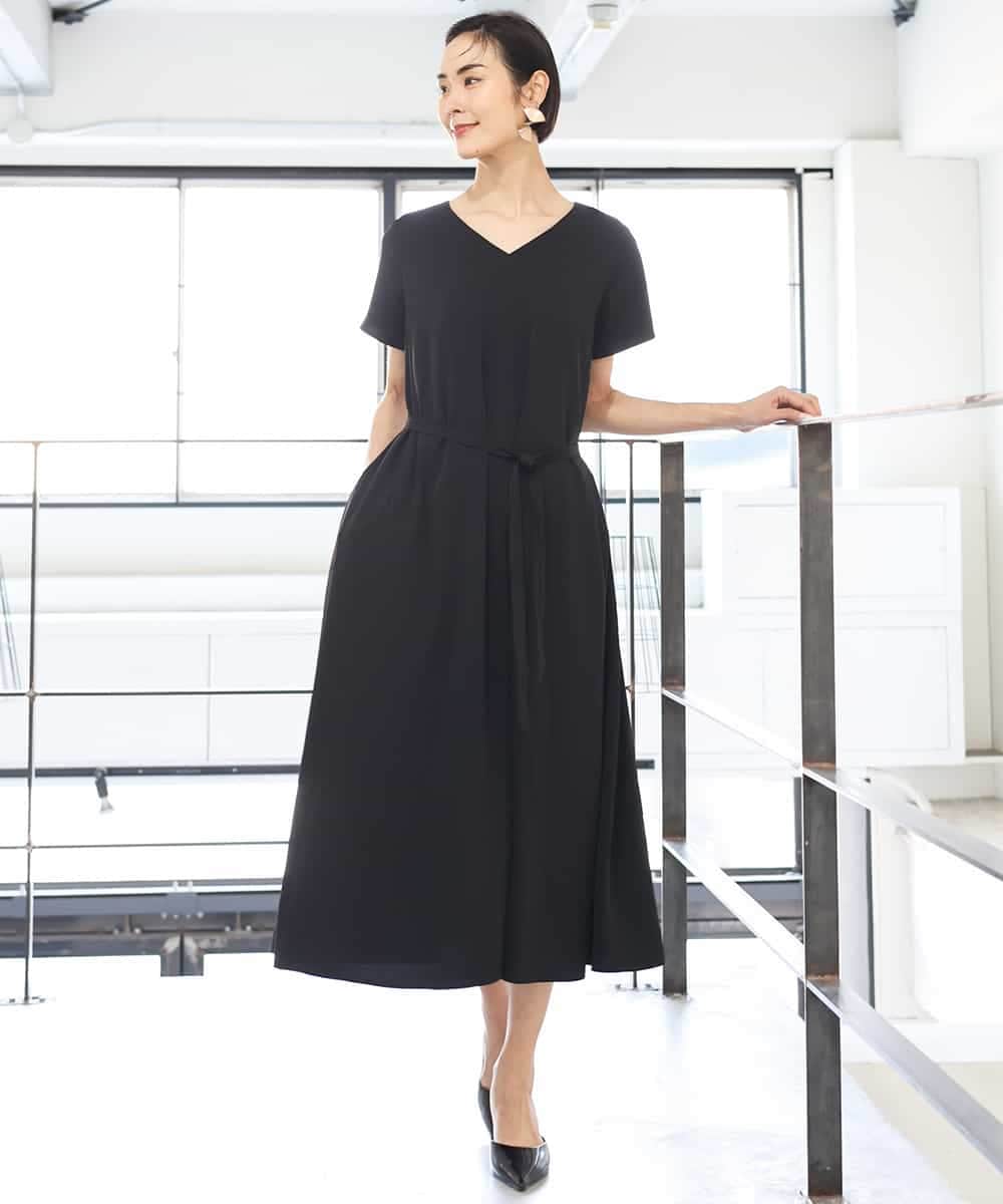 FMEGA12310 MICHEL KLEIN(ミッシェルクラン) [接触冷感]Vネックフレアワンピース(セットアップ対応) カーキ