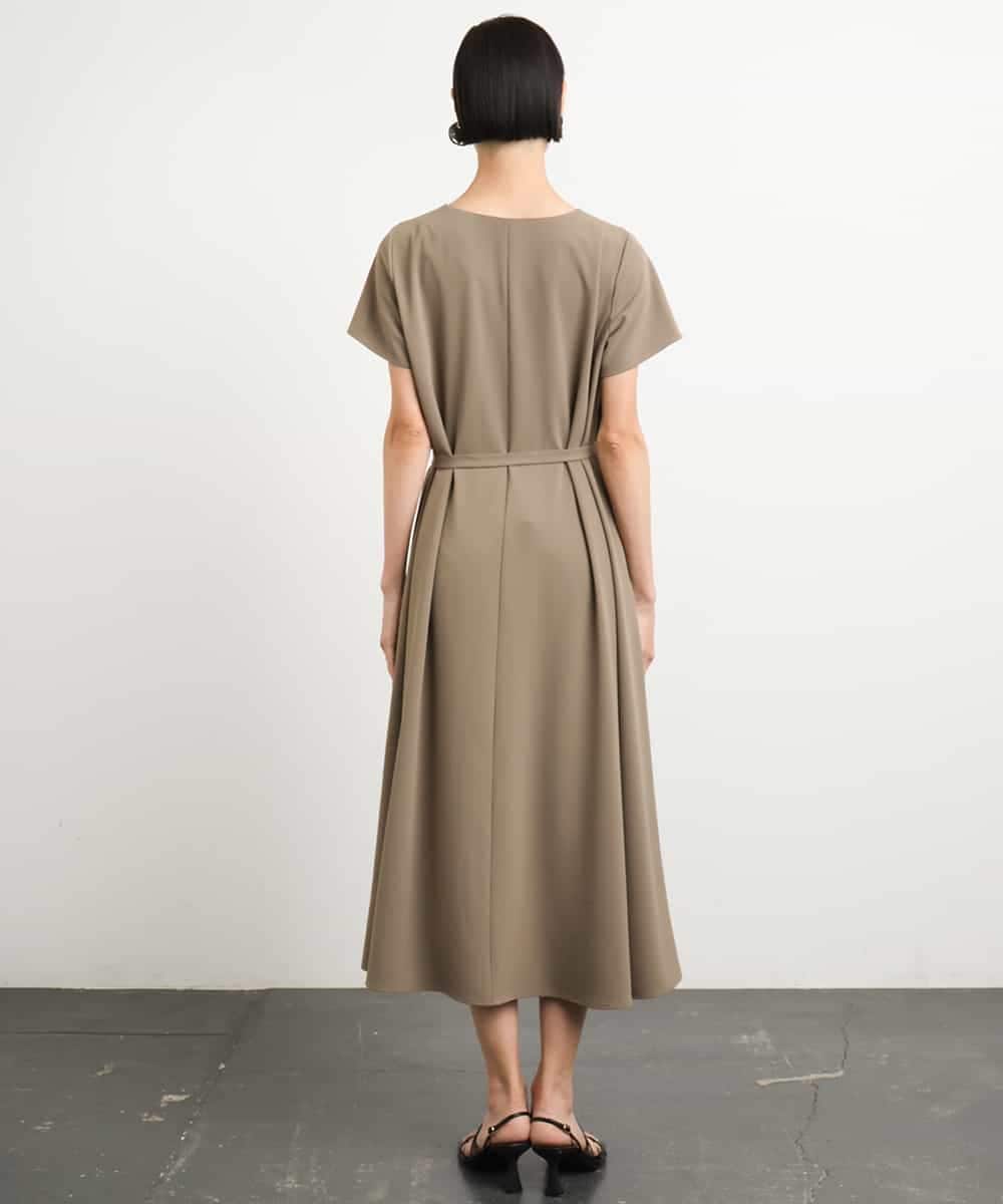FMEGA12310 MICHEL KLEIN(ミッシェルクラン) [接触冷感]Vネックフレアワンピース(セットアップ対応) カーキ