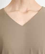 FMEGA12310 MICHEL KLEIN(ミッシェルクラン) [接触冷感]Vネックフレアワンピース(セットアップ対応) カーキ