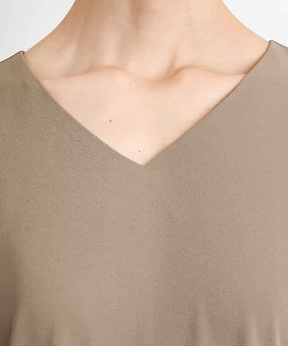 FMEGA12310 MICHEL KLEIN(ミッシェルクラン) [接触冷感]Vネックフレアワンピース(セットアップ対応) カーキ