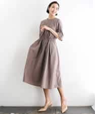 FMEGD07390 MICHEL KLEIN(ミッシェルクラン) ナイロンクロス ギャザーワンピース ブラウン