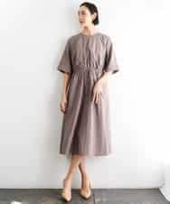 FMEGD07390 MICHEL KLEIN(ミッシェルクラン) ナイロンクロス ギャザーワンピース ブラウン