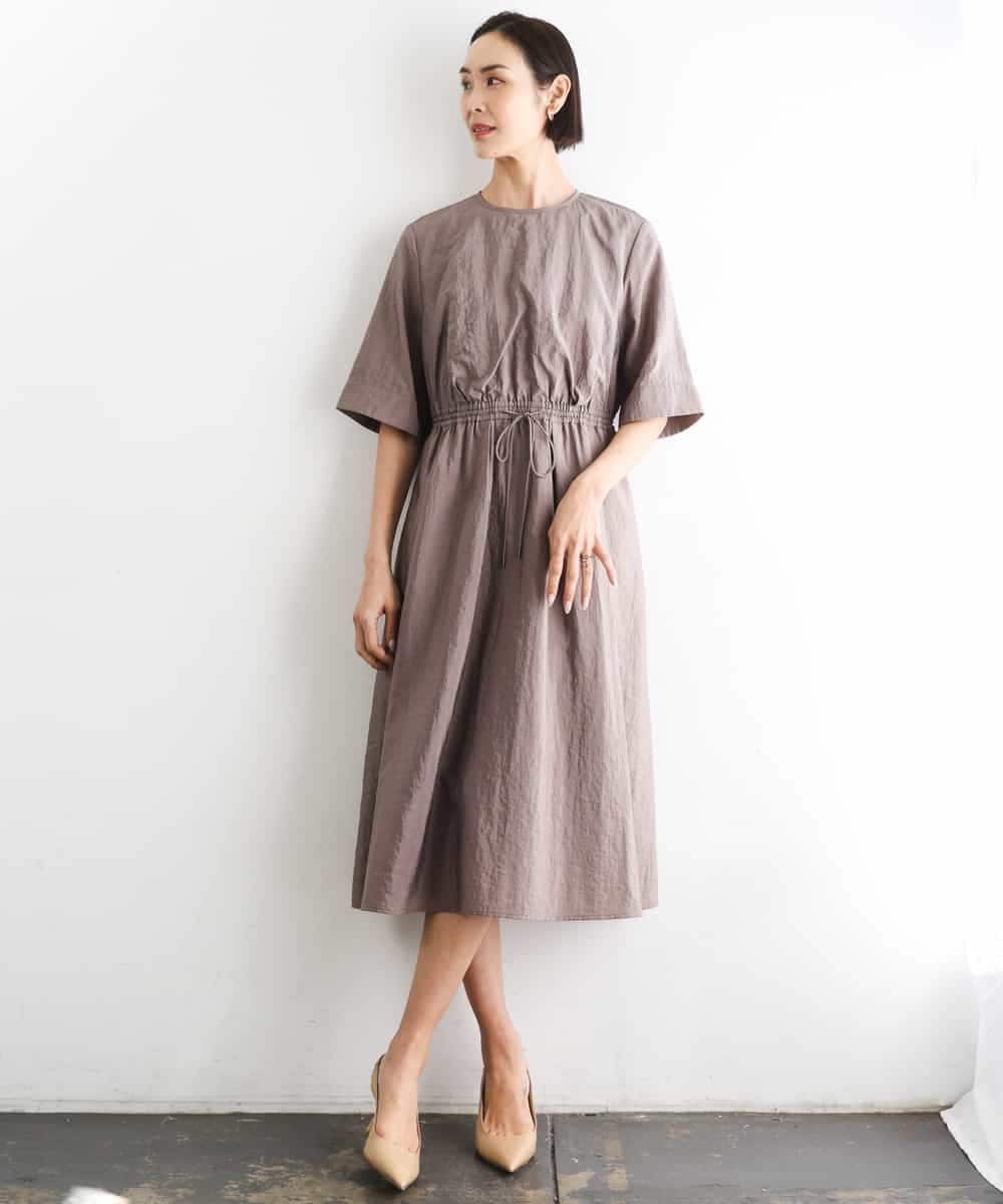 FMEGD07390 MICHEL KLEIN(ミッシェルクラン) ナイロンクロス ギャザーワンピース ブラウン