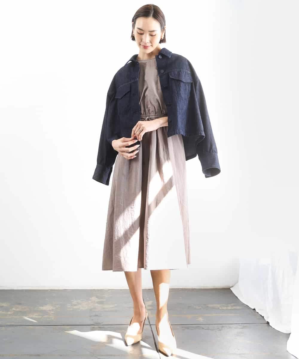 FMEGD07390 MICHEL KLEIN(ミッシェルクラン) ナイロンクロス ギャザーワンピース ブラウン