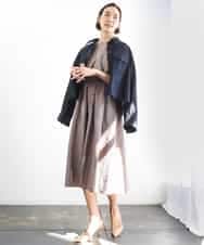 FMEGD07390 MICHEL KLEIN(ミッシェルクラン) ナイロンクロス ギャザーワンピース ブラウン