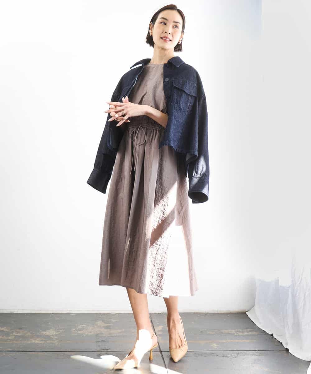 FMEGD07390 MICHEL KLEIN(ミッシェルクラン) ナイロンクロス ギャザーワンピース ブラウン