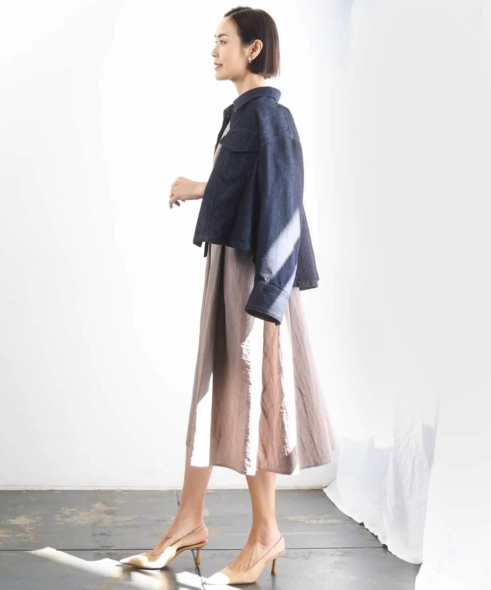 FMEGD07390 MICHEL KLEIN(ミッシェルクラン) ナイロンクロス ギャザーワンピース ブラウン