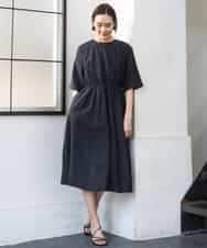 FMEGD07390 MICHEL KLEIN(ミッシェルクラン) ナイロンクロス ギャザーワンピース ブラウン