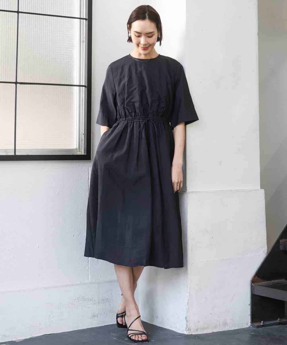 FMEGD07390 MICHEL KLEIN(ミッシェルクラン) ナイロンクロス ギャザーワンピース ブラウン