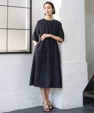 FMEGD07390 MICHEL KLEIN(ミッシェルクラン) ナイロンクロス ギャザーワンピース ブラウン