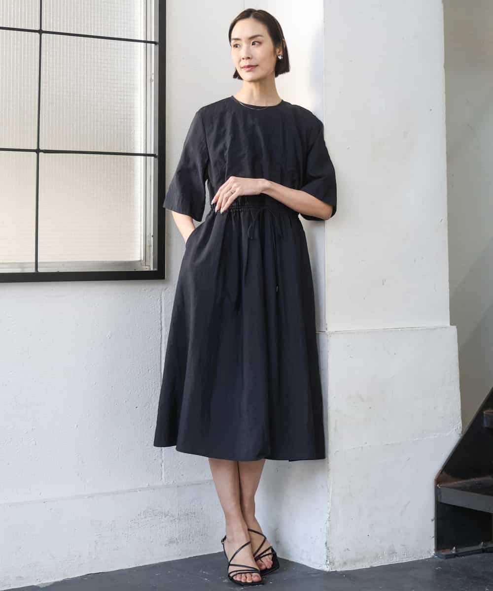 FMEGD07390 MICHEL KLEIN(ミッシェルクラン) ナイロンクロス ギャザーワンピース ブラウン