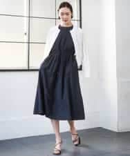 FMEGD07390 MICHEL KLEIN(ミッシェルクラン) ナイロンクロス ギャザーワンピース ブラウン