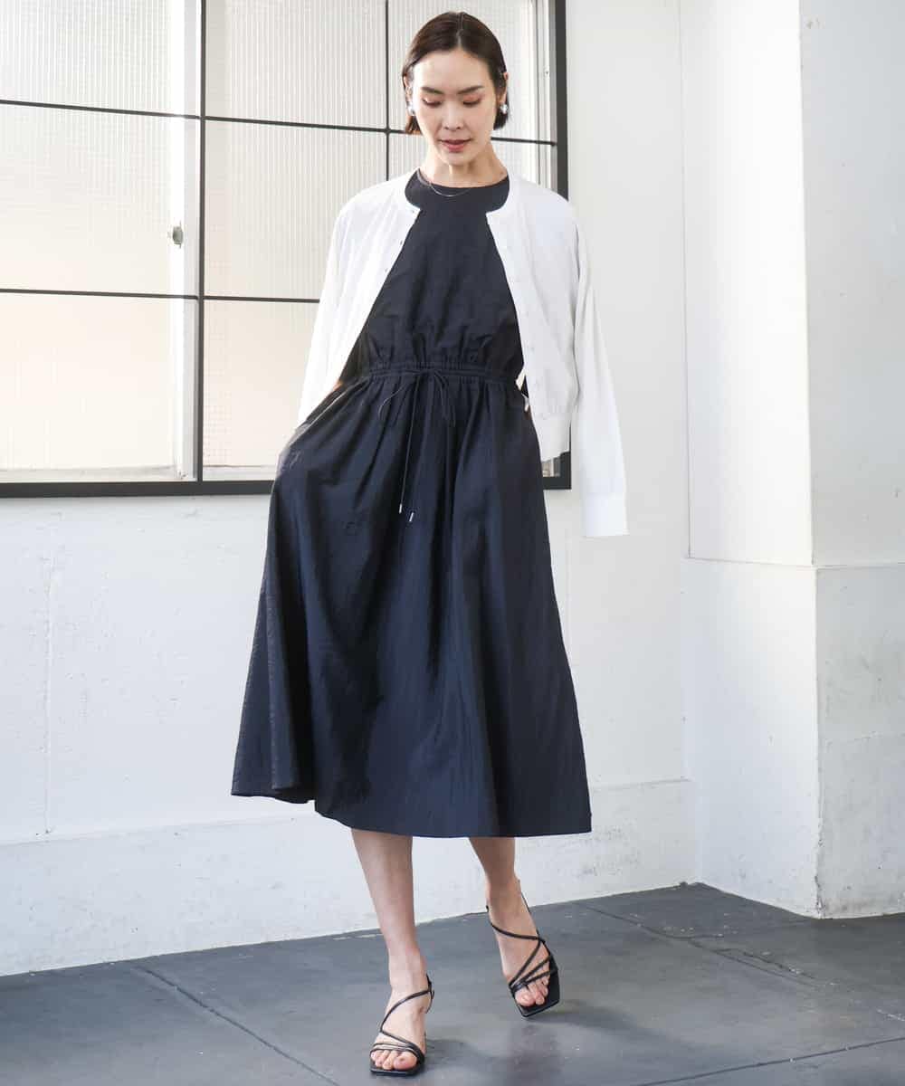 FMEGD07390 MICHEL KLEIN(ミッシェルクラン) ナイロンクロス ギャザーワンピース ブラウン