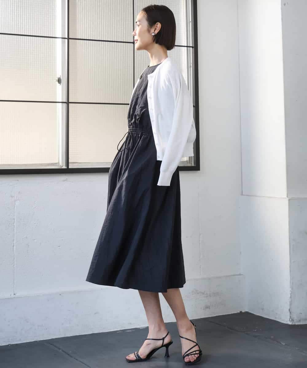 FMEGD07390 MICHEL KLEIN(ミッシェルクラン) ナイロンクロス ギャザーワンピース ブラウン