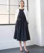 FMEGD07390 MICHEL KLEIN(ミッシェルクラン) ナイロンクロス ギャザーワンピース ブラウン