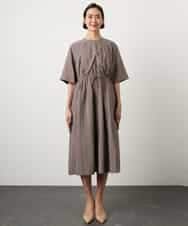 FMEGD07390 MICHEL KLEIN(ミッシェルクラン) ナイロンクロス ギャザーワンピース ブラウン