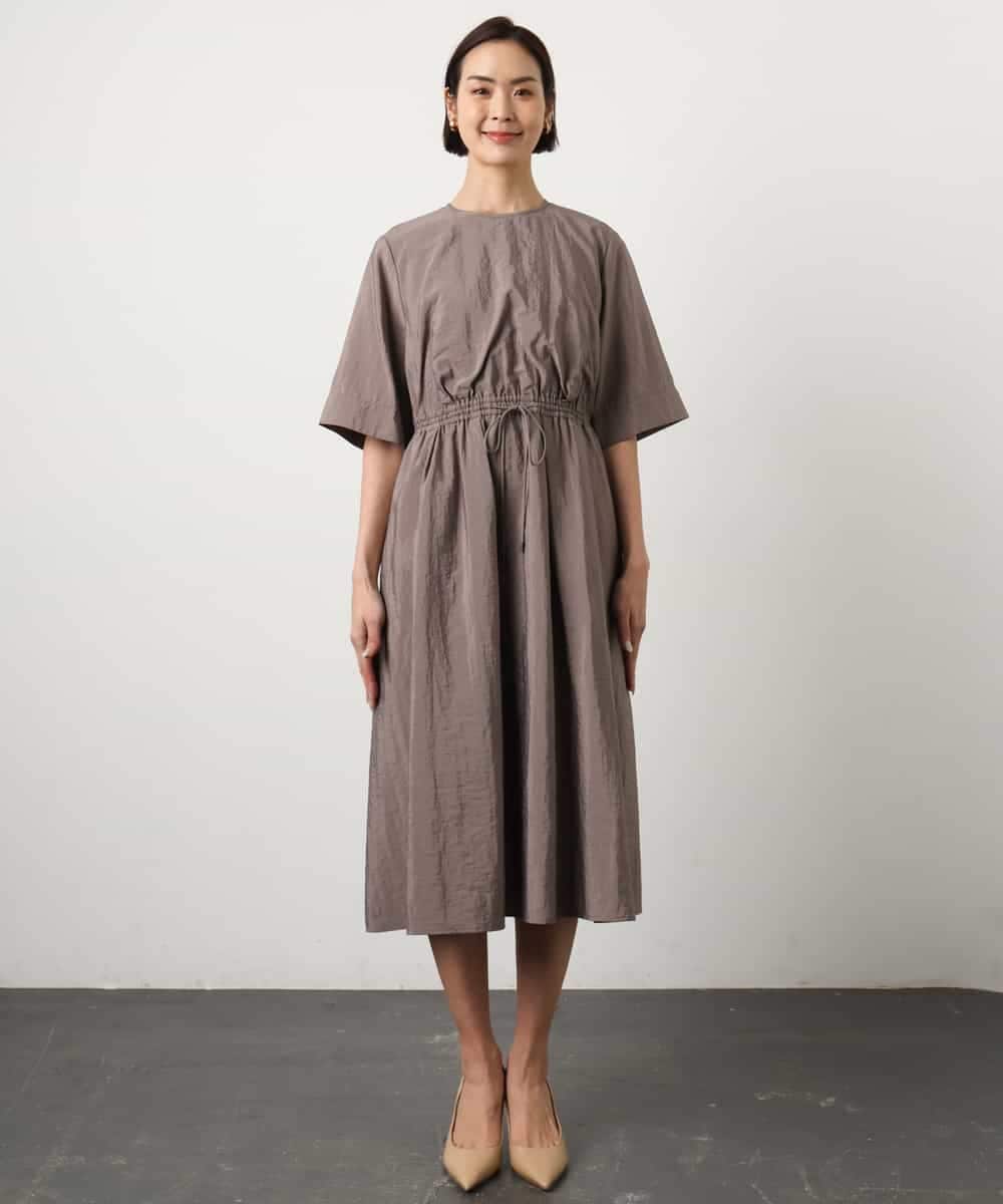 FMEGD07390 MICHEL KLEIN(ミッシェルクラン) ナイロンクロス ギャザーワンピース ブラウン