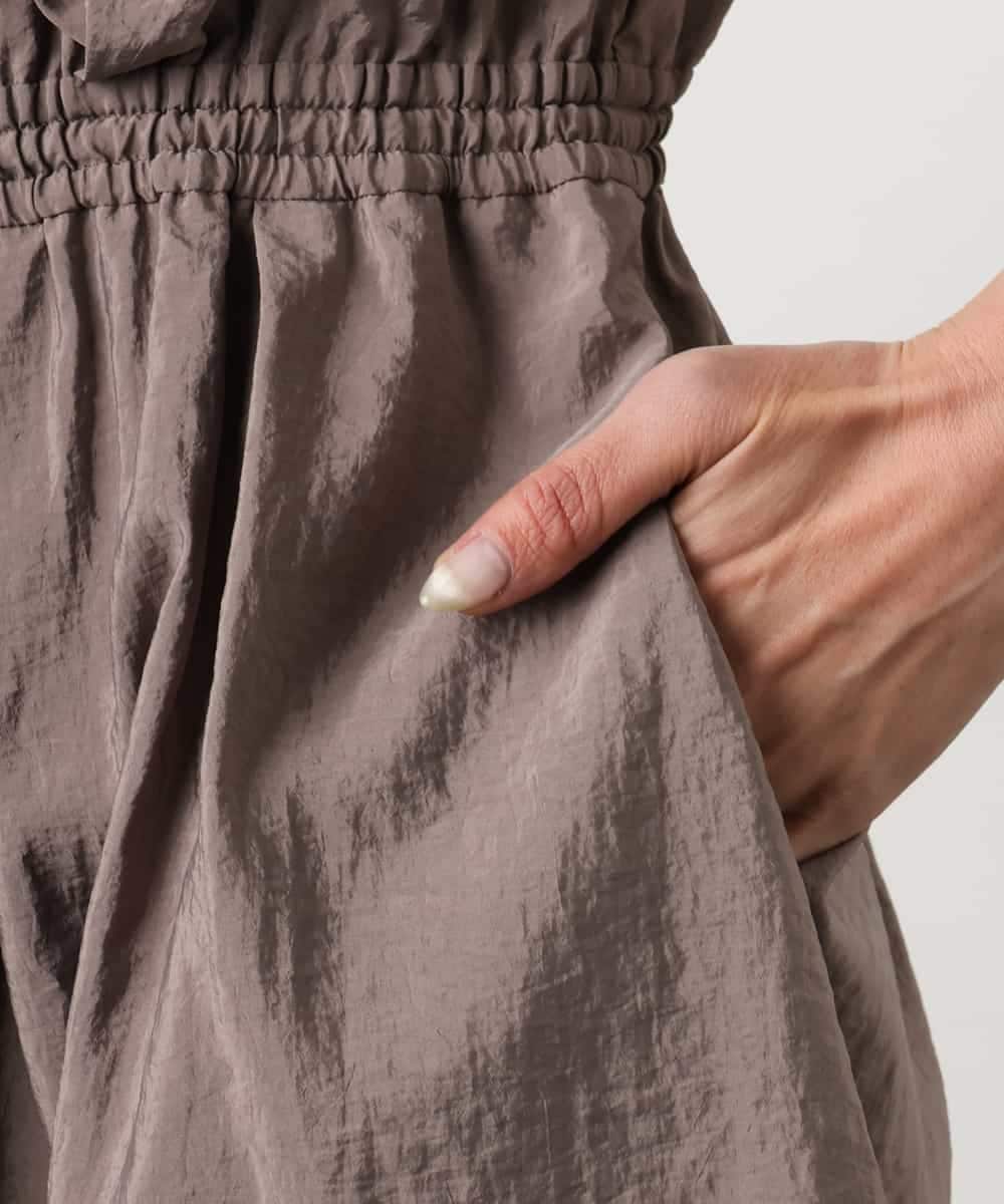 FMEGD07390 MICHEL KLEIN(ミッシェルクラン) ナイロンクロス ギャザーワンピース ブラウン