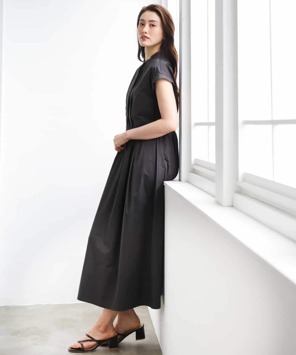 FMEGD09450 MICHEL KLEIN(ミッシェルクラン) フレンチスリーブフレアワンピース ブラック