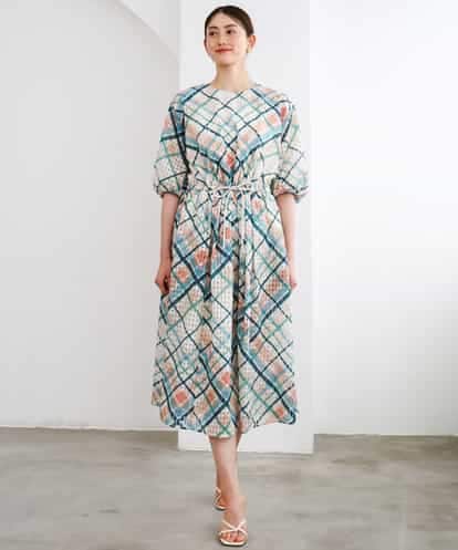 FMEGD13590 MICHEL KLEIN [オリジナルプリント]チェックギャザーワンピース