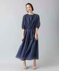FMEGE13450 MICHEL KLEIN(ミッシェルクラン) シアーチェックジャガードワンピース ネイビー