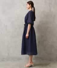 FMEGE13450 MICHEL KLEIN(ミッシェルクラン) シアーチェックジャガードワンピース ネイビー