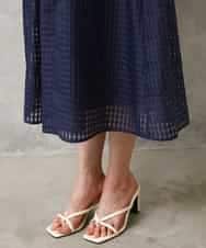 FMEGE13450 MICHEL KLEIN(ミッシェルクラン) シアーチェックジャガードワンピース ネイビー