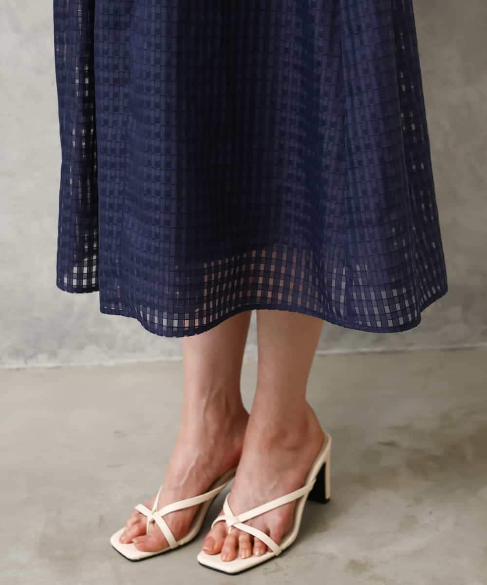 FMEGE13450 MICHEL KLEIN(ミッシェルクラン) シアーチェックジャガードワンピース ネイビー