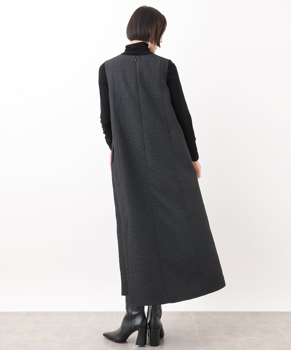 FMEGV35360 MICHEL KLEIN(ミッシェルクラン) ジャガードロングワンピース ブラック