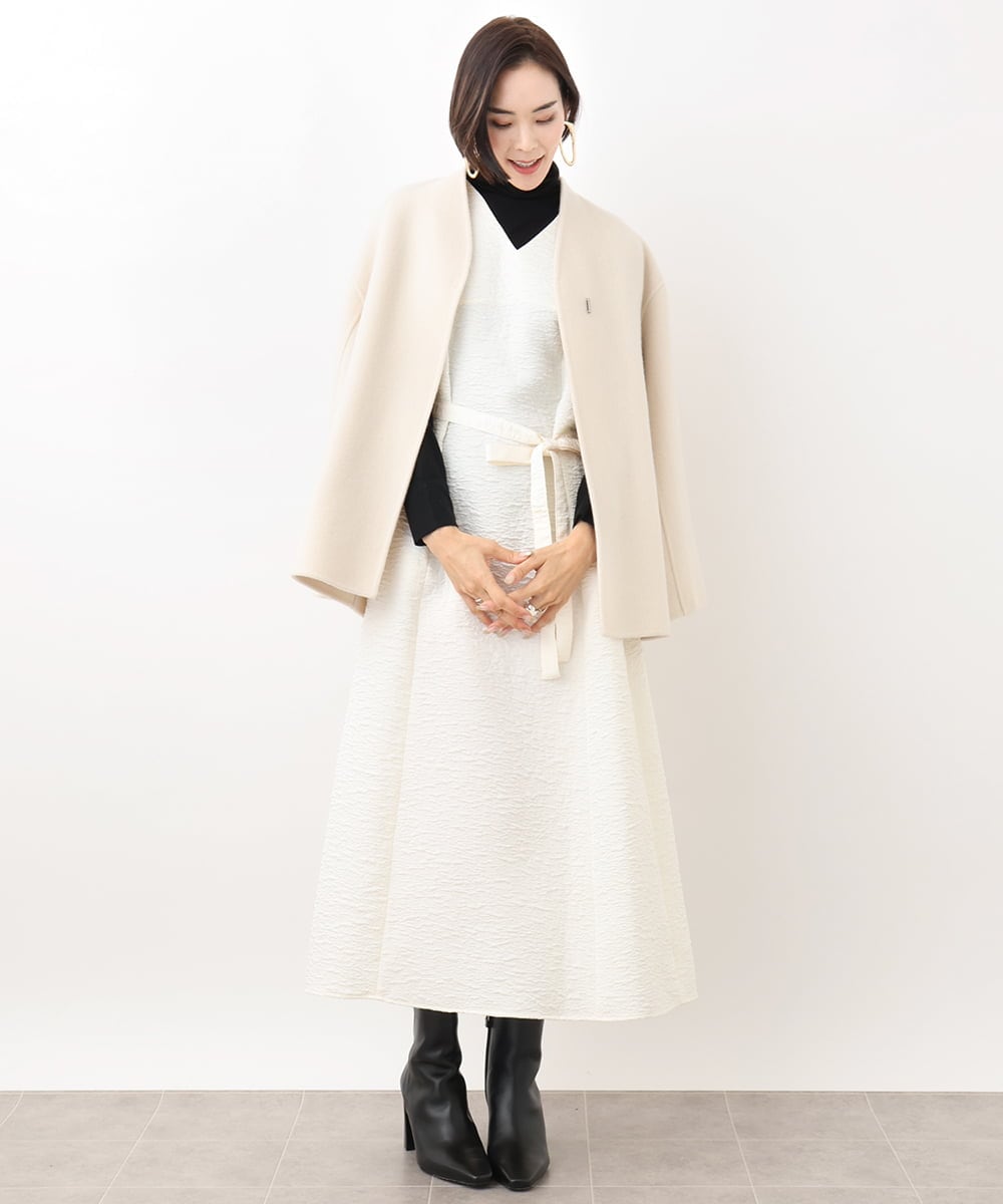 FMEGV35360 MICHEL KLEIN(ミッシェルクラン) ジャガードロングワンピース ブラック