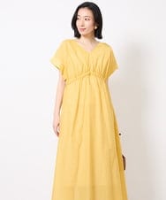 FMEGV40390 MICHEL KLEIN(ミッシェルクラン) シアーストライプVネックワンピース ライトブルー(50)
