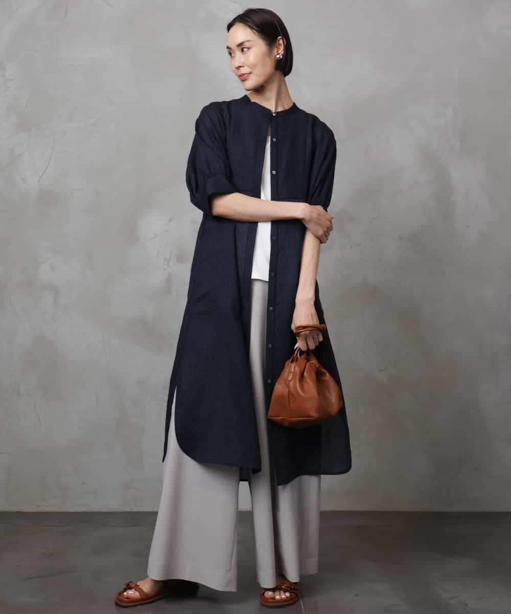 FMEHA05270 MICHEL KLEIN(ミッシェルクラン) シアーシャツワンピース ネイビー