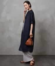 FMEHA05270 MICHEL KLEIN(ミッシェルクラン) シアーシャツワンピース ネイビー