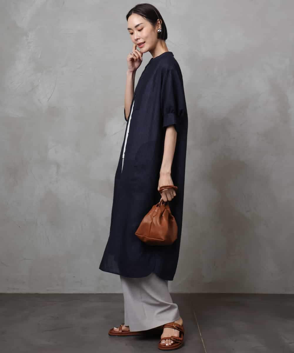 FMEHA05270 MICHEL KLEIN(ミッシェルクラン) シアーシャツワンピース ネイビー