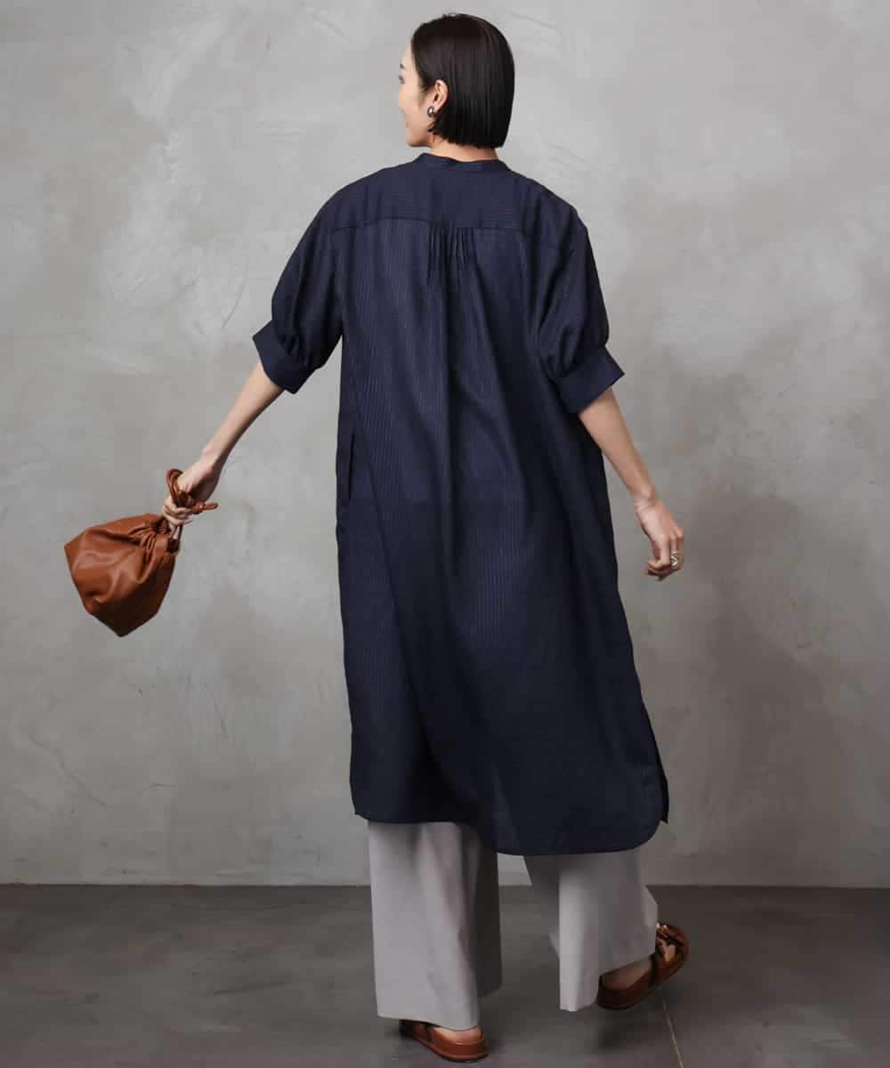 FMEHA05270 MICHEL KLEIN(ミッシェルクラン) シアーシャツワンピース ネイビー