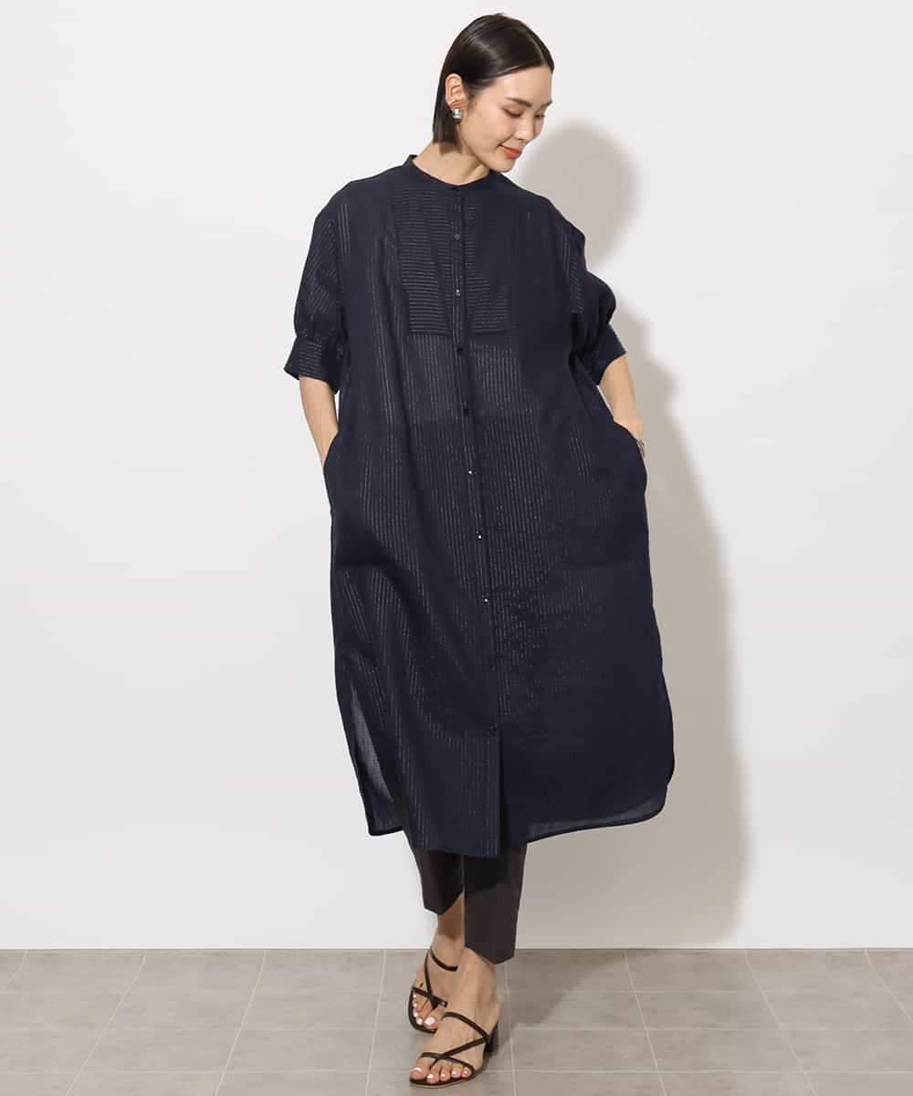 FMEHA05270 MICHEL KLEIN(ミッシェルクラン) シアーシャツワンピース ネイビー