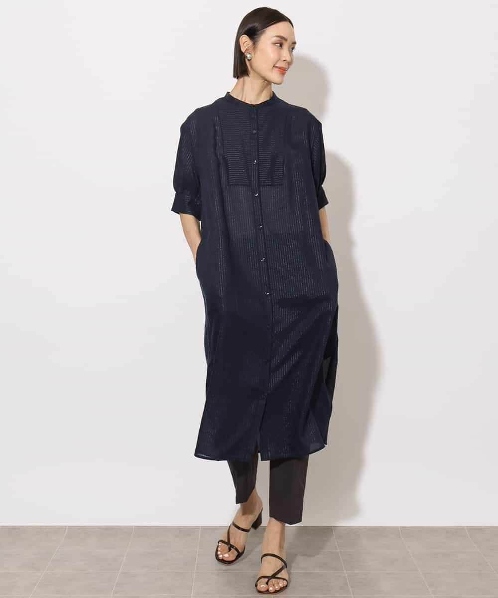 FMEHA05270 MICHEL KLEIN(ミッシェルクラン) シアーシャツワンピース ネイビー