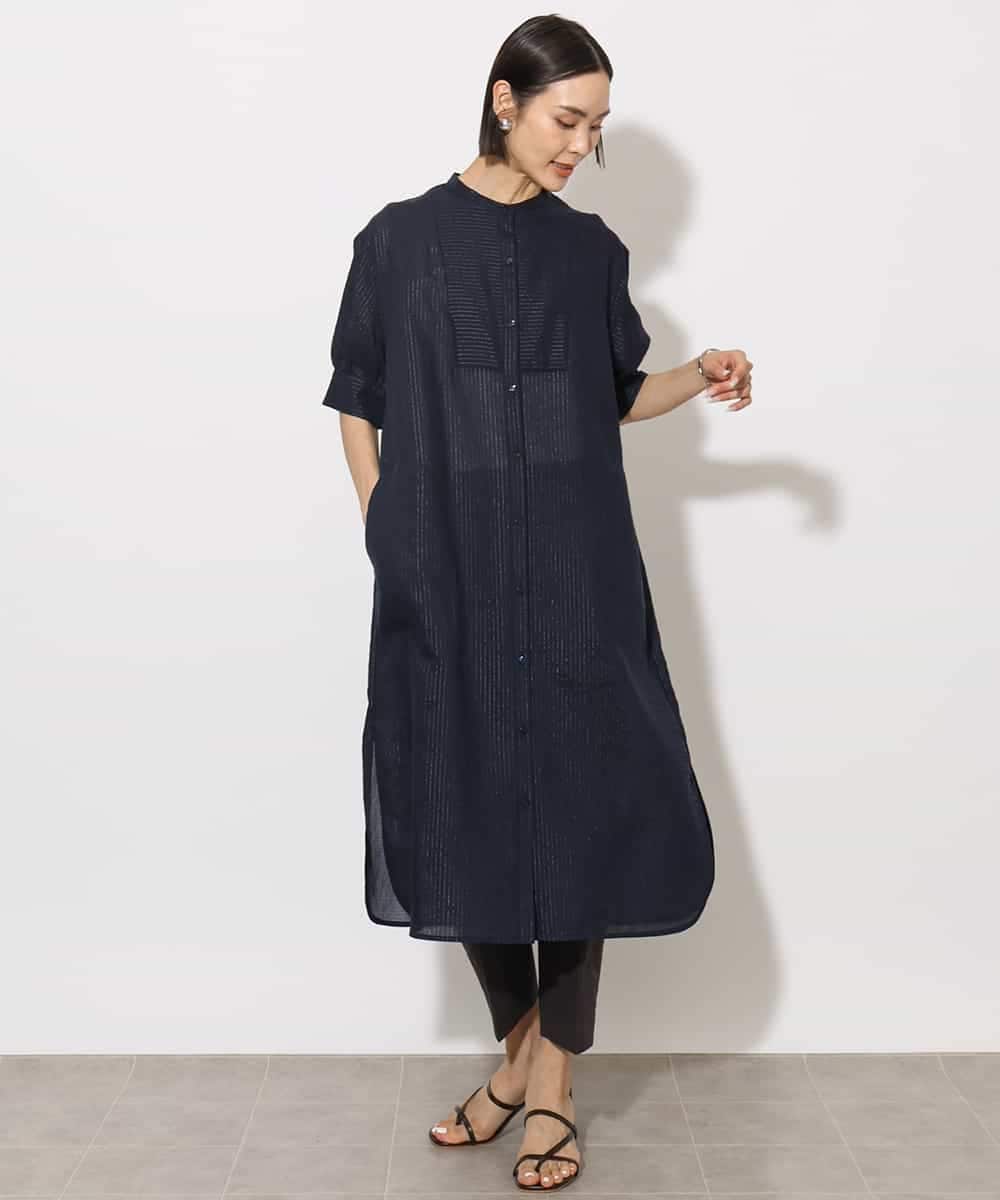 FMEHA05270 MICHEL KLEIN(ミッシェルクラン) シアーシャツワンピース ネイビー