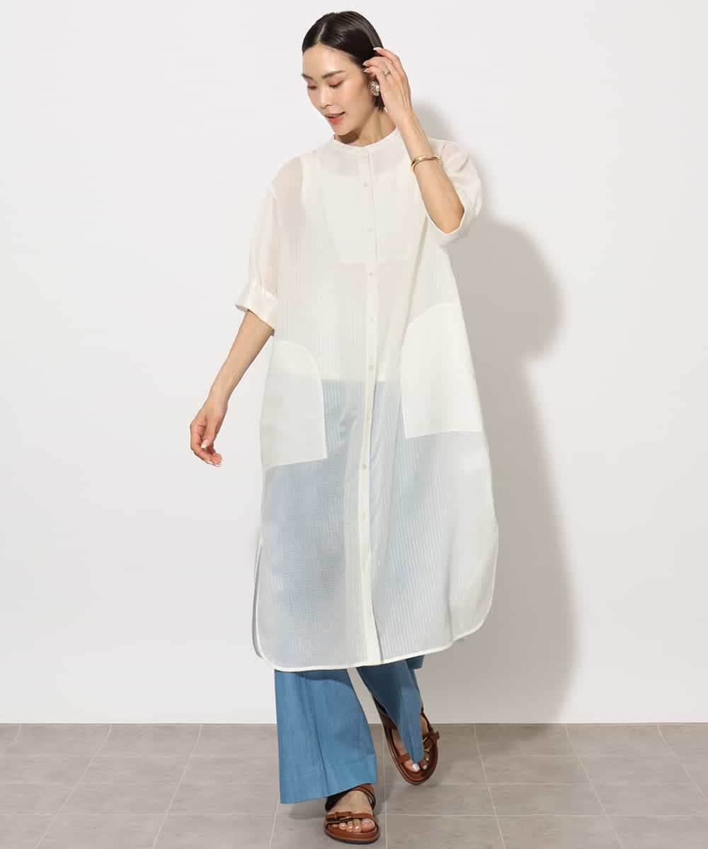 FMEHA05270 MICHEL KLEIN(ミッシェルクラン) シアーシャツワンピース ネイビー