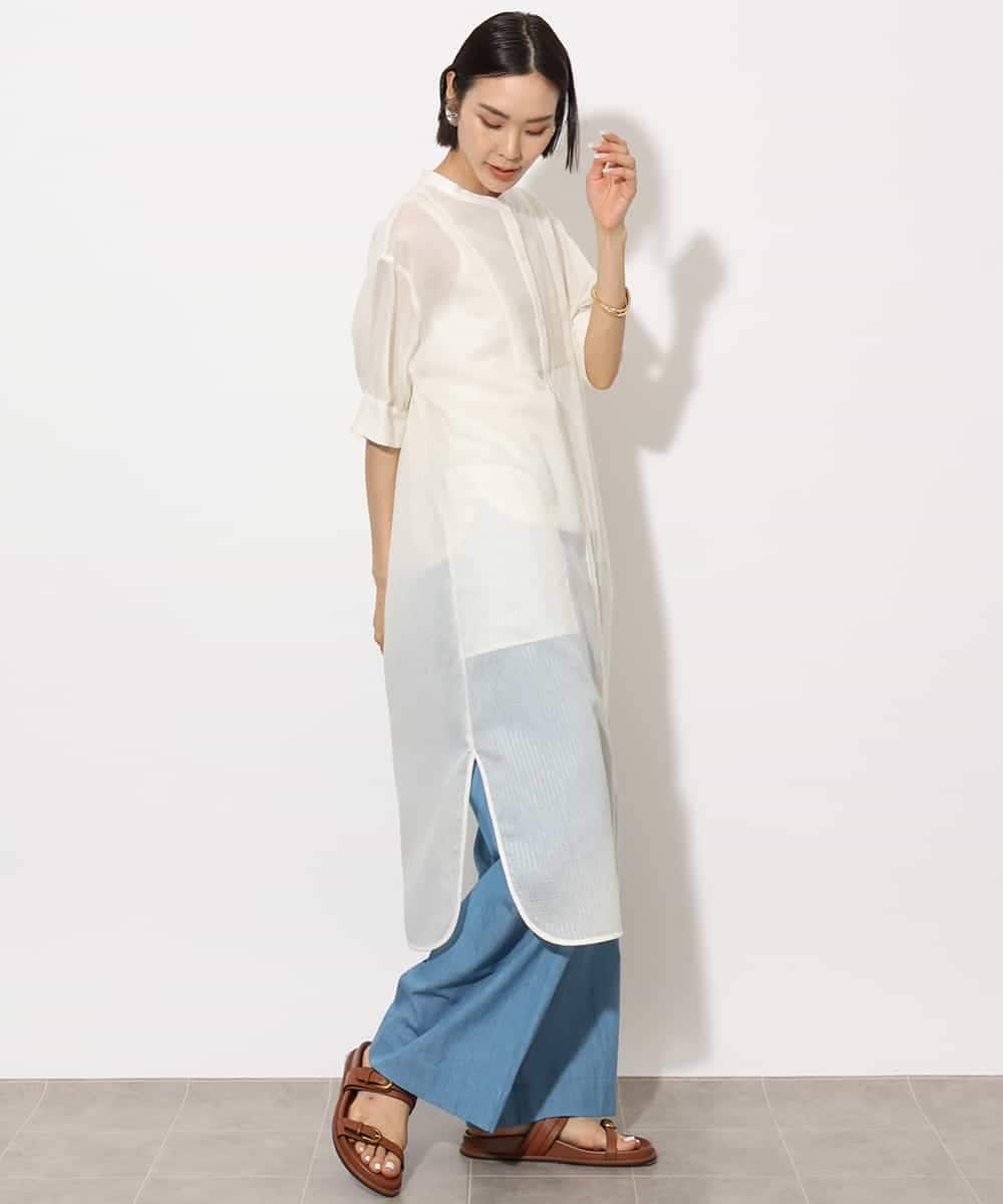 FMEHA05270 MICHEL KLEIN(ミッシェルクラン) シアーシャツワンピース ネイビー