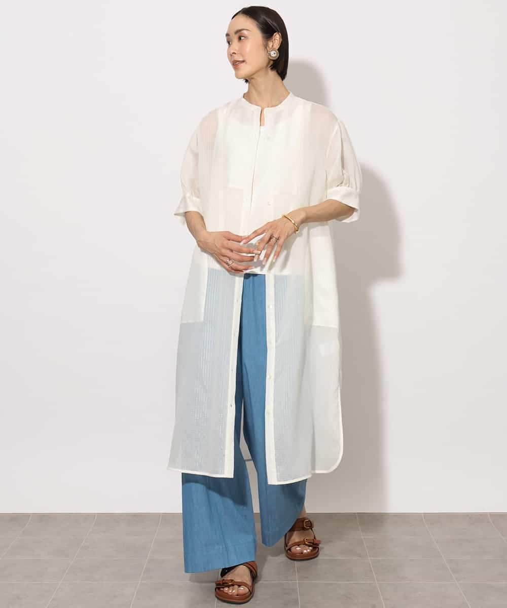 FMEHA05270 MICHEL KLEIN(ミッシェルクラン) シアーシャツワンピース ネイビー