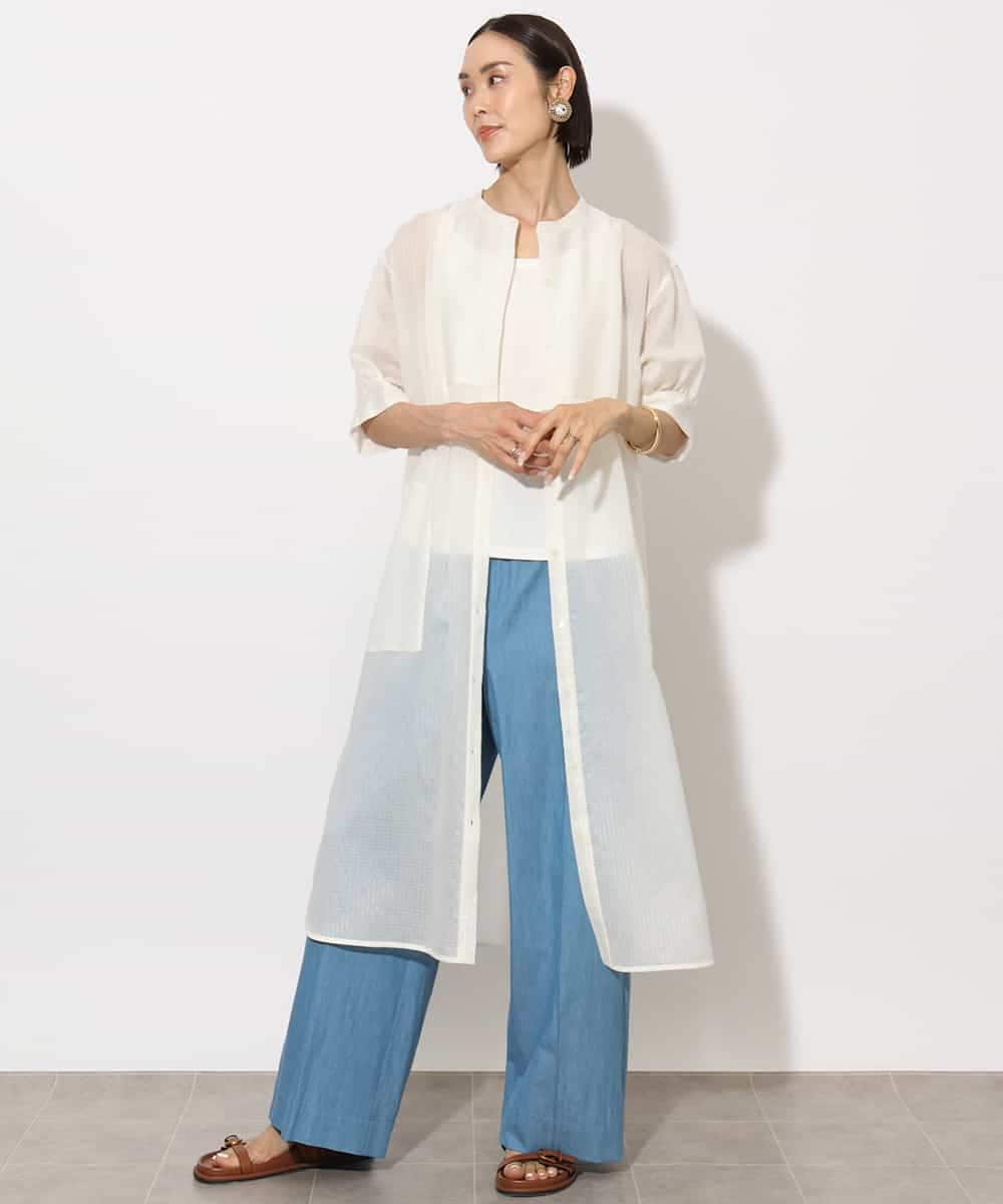 FMEHA05270 MICHEL KLEIN(ミッシェルクラン) シアーシャツワンピース ネイビー