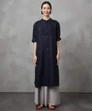 FMEHA05270 MICHEL KLEIN(ミッシェルクラン) シアーシャツワンピース ネイビー