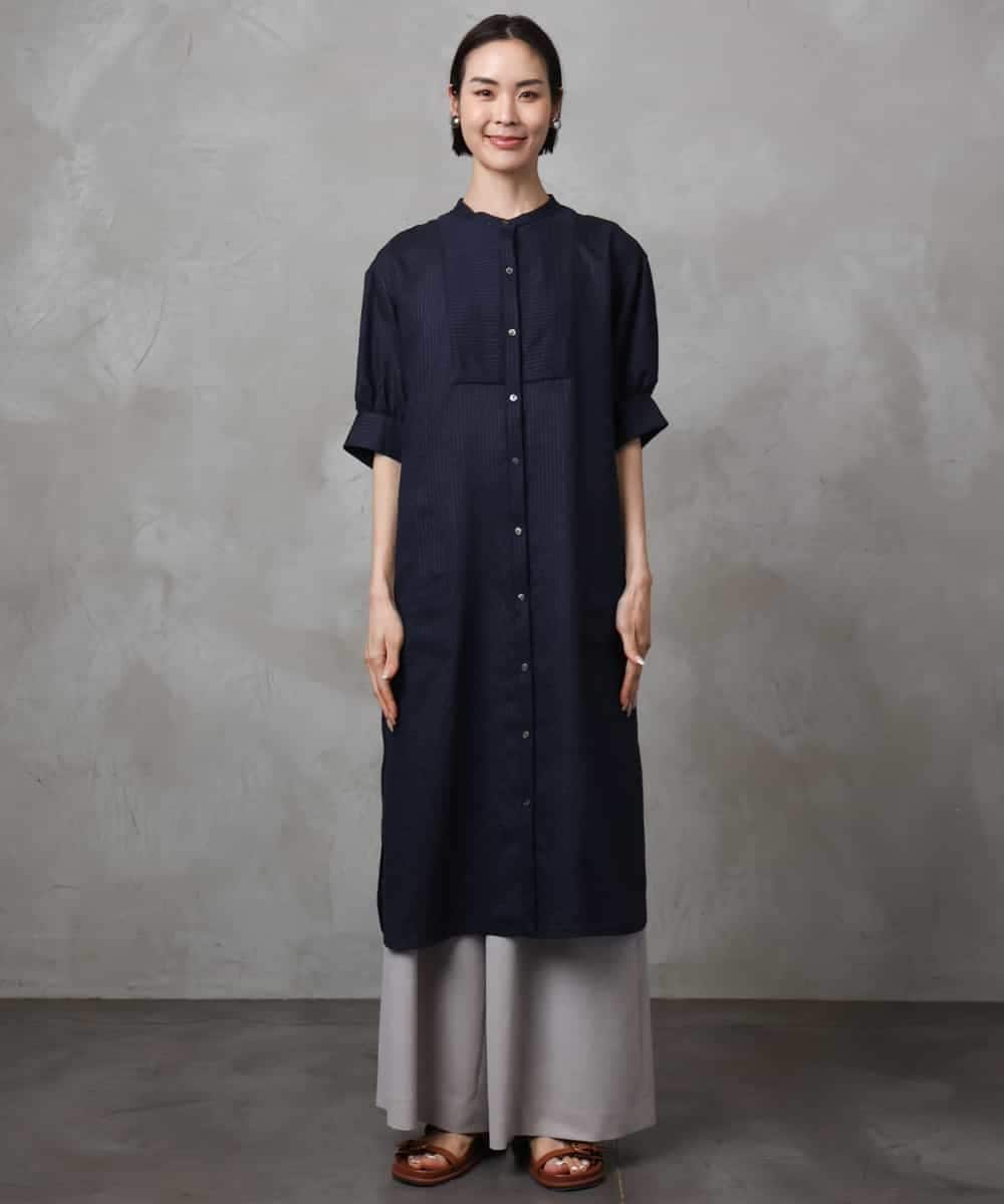 FMEHA05270 MICHEL KLEIN(ミッシェルクラン) シアーシャツワンピース ネイビー