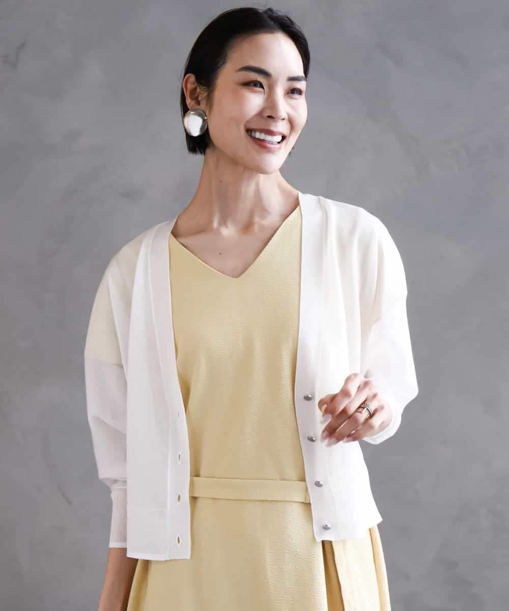 FMEHA06360 MICHEL KLEIN(ミッシェルクラン) Vネックワンピース ライトイエロー