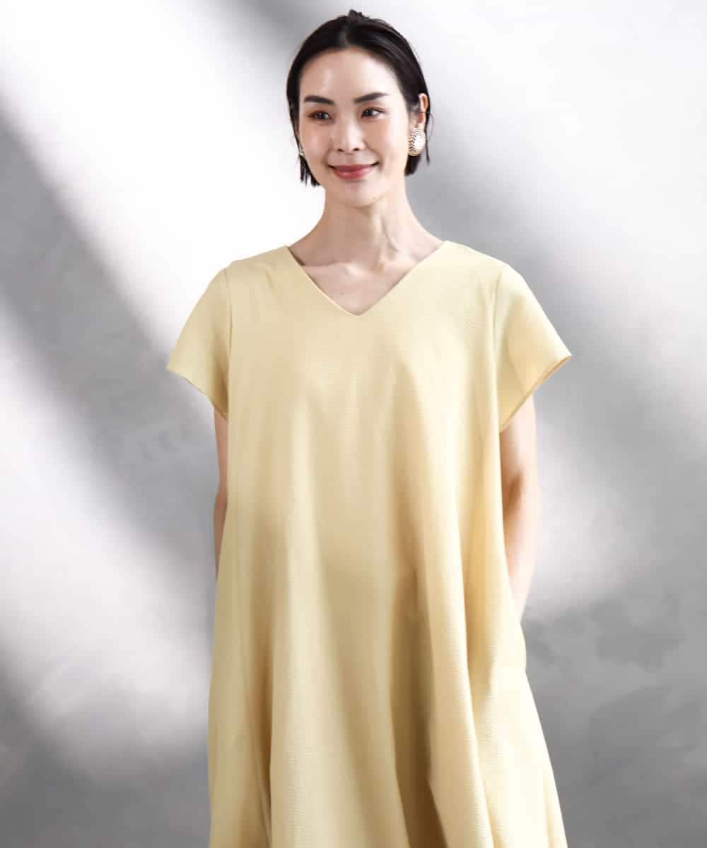 FMEHA06360 MICHEL KLEIN(ミッシェルクラン) Vネックワンピース ライトイエロー