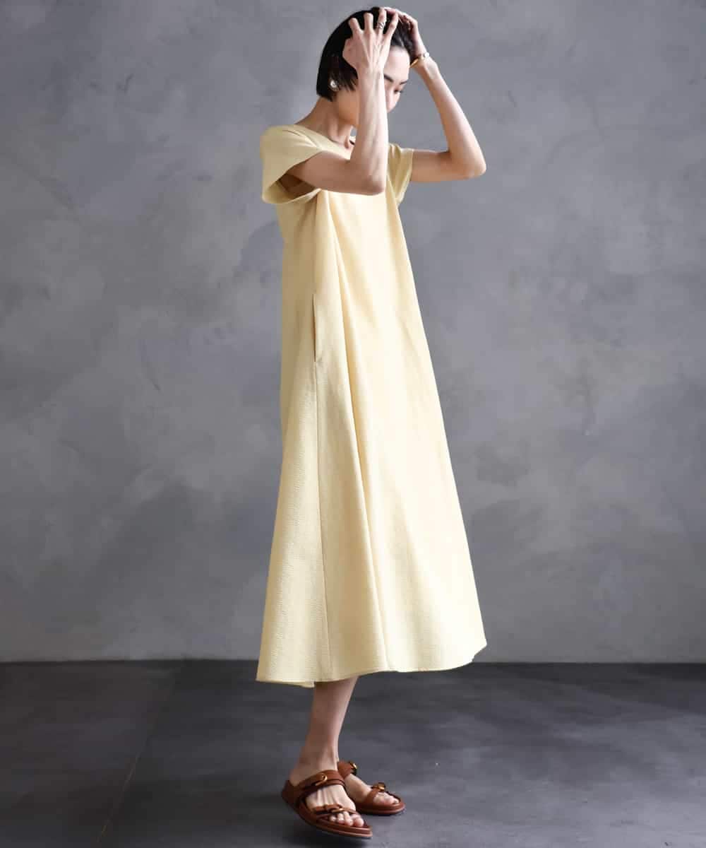 FMEHA06360 MICHEL KLEIN(ミッシェルクラン) Vネックワンピース ライトイエロー