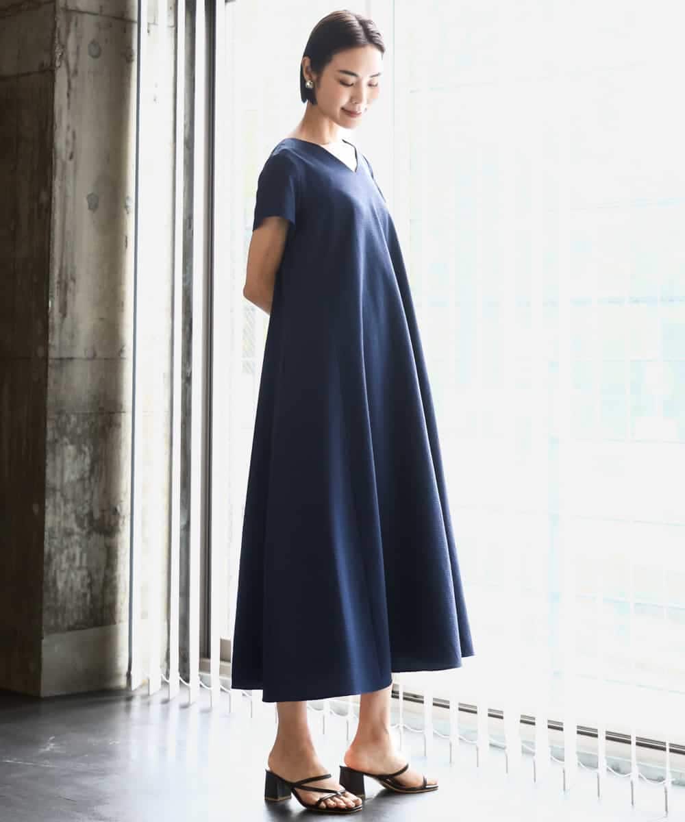 FMEHA06360 MICHEL KLEIN(ミッシェルクラン) Vネックワンピース ライトイエロー